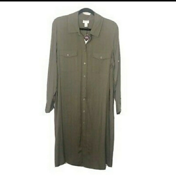 Ava & Viv Plus Size Green Button Down Shirt Dress - 1X - Picture 8 of 11